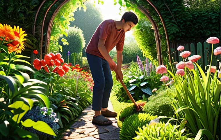 ** A person tending a lush, vibrant garden representing an "information garden." The garden is filled with blooming flowers (representing useful knowledge), and the person is carefully pruning away weeds (representing filtering out unnecessary information). Sunlight is shining down, symbolizing clarity and growth.

**